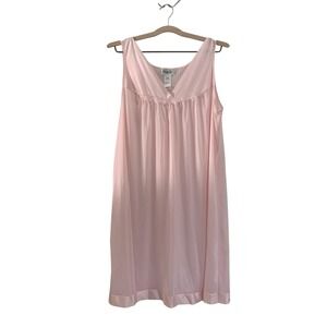 Vanity Fair Pink Nylon Tricot Nightgown Floral Trim Made USA Size L 42